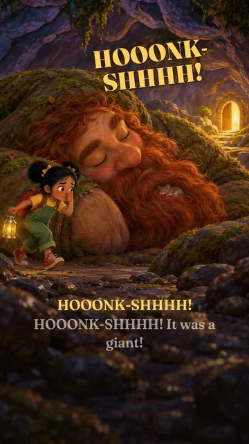 The giant asleep in the cave as HOOONK-SHHHH! pops up over the picture.