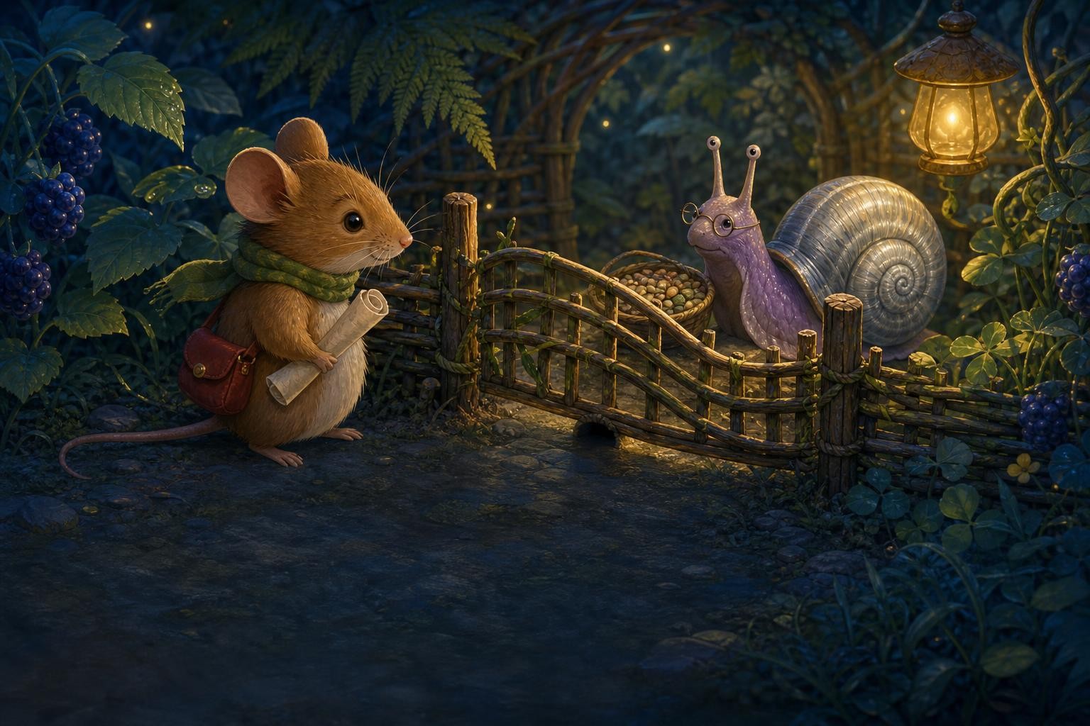 Piko sees Sumi and a seed basket beyond the closed moon gate.