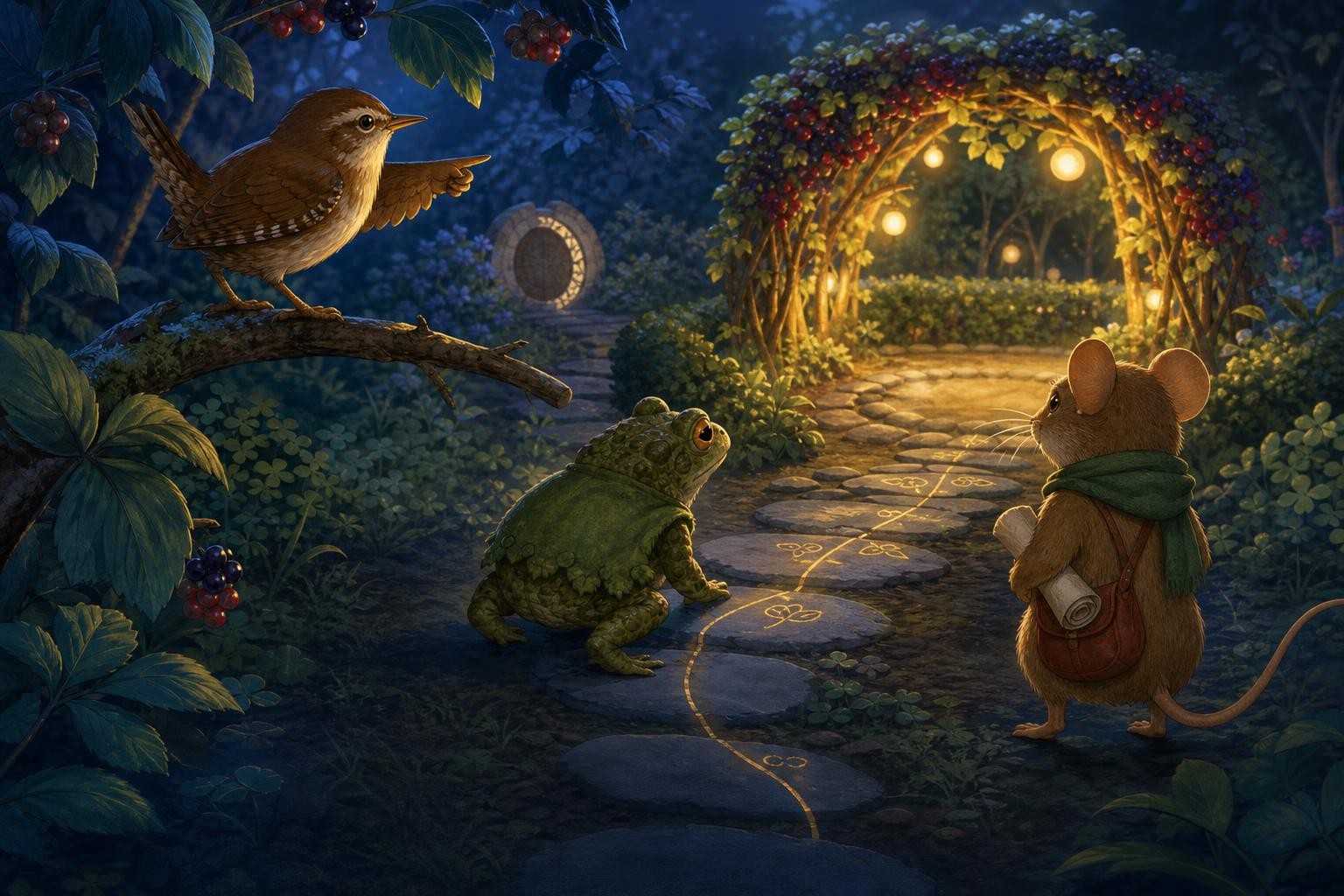 Pip, Boro, and Piko combine clues beside converging map paths.