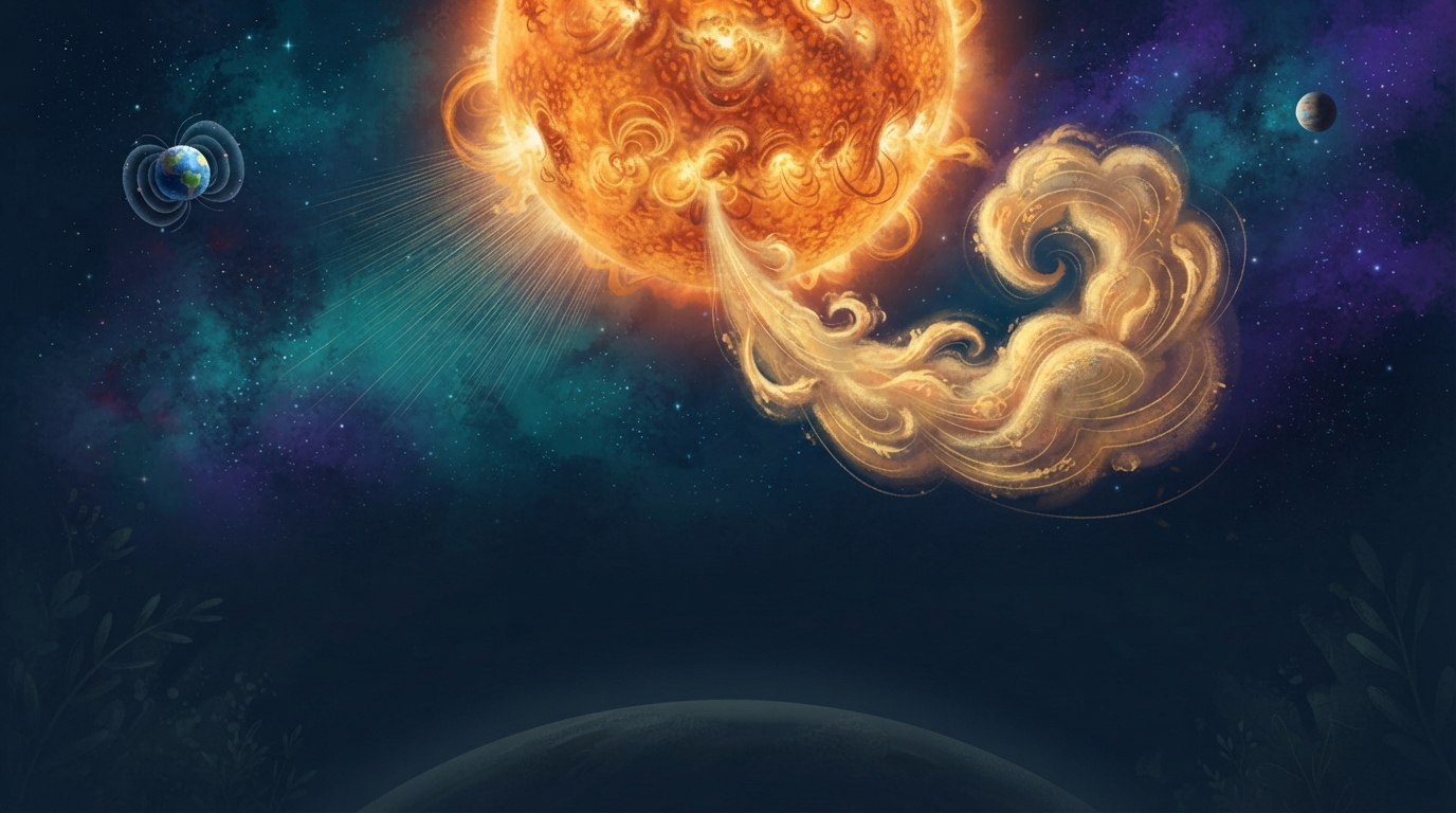 A huge cloud of solar plasma bursts away from the Sun beside its usual particle stream.