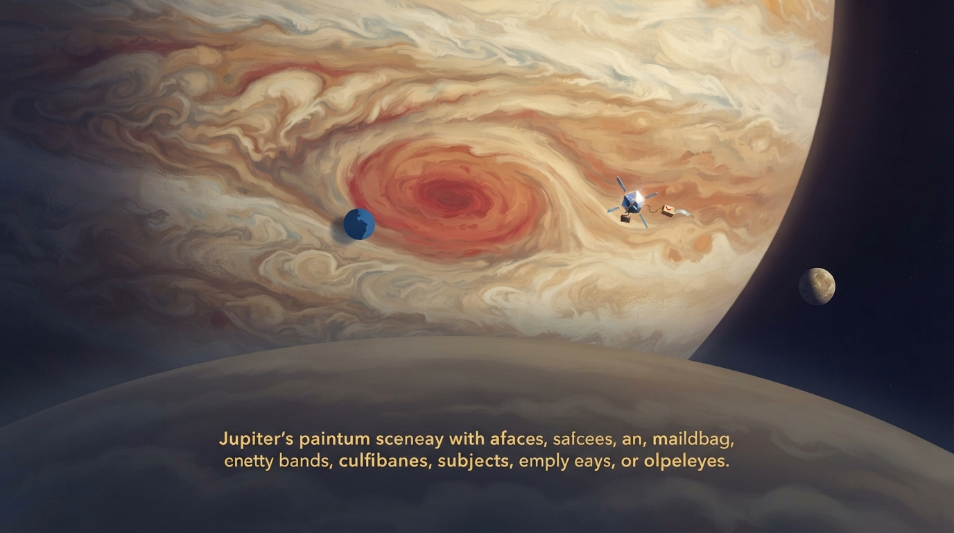 The Great Red Spot spins in Jupiter’s striped clouds beside a tiny Earth for scale.