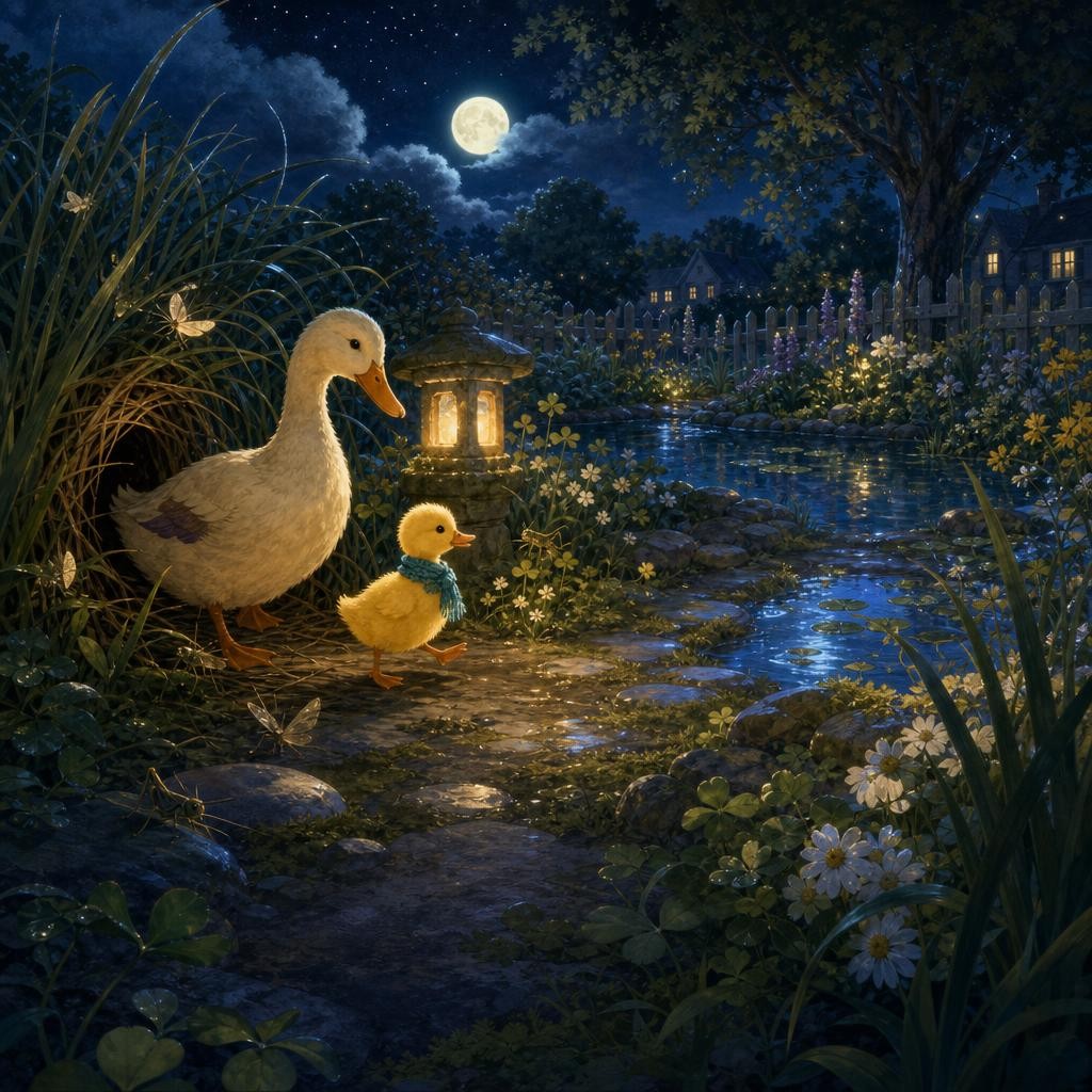 Lulu follows tiny night sounds into the moonlit garden.