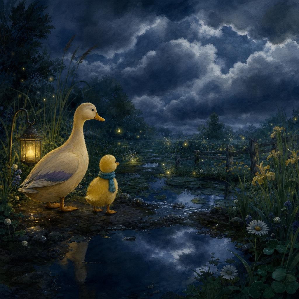 Lulu watches every puddle moon disappear when a cloud covers the moon.