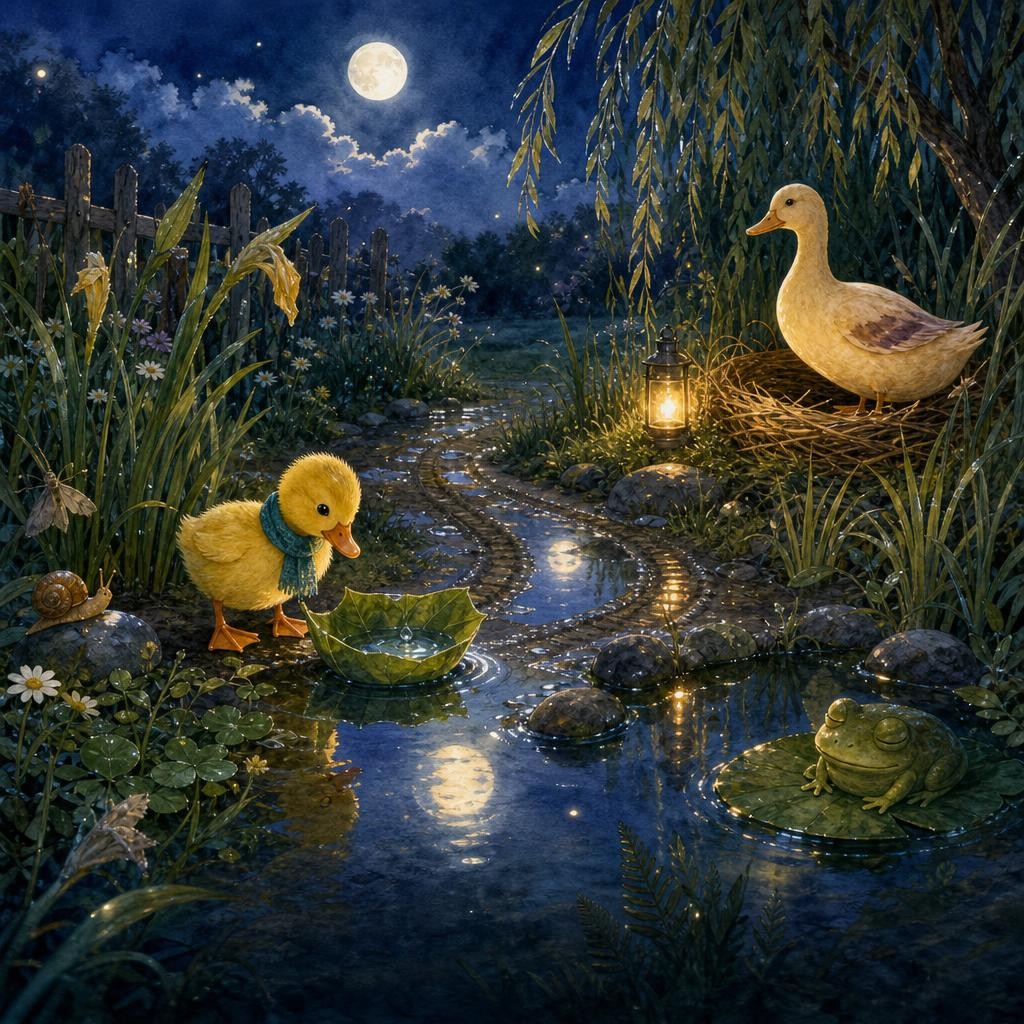 Lulu nods goodnight to moon reflections throughout the garden.