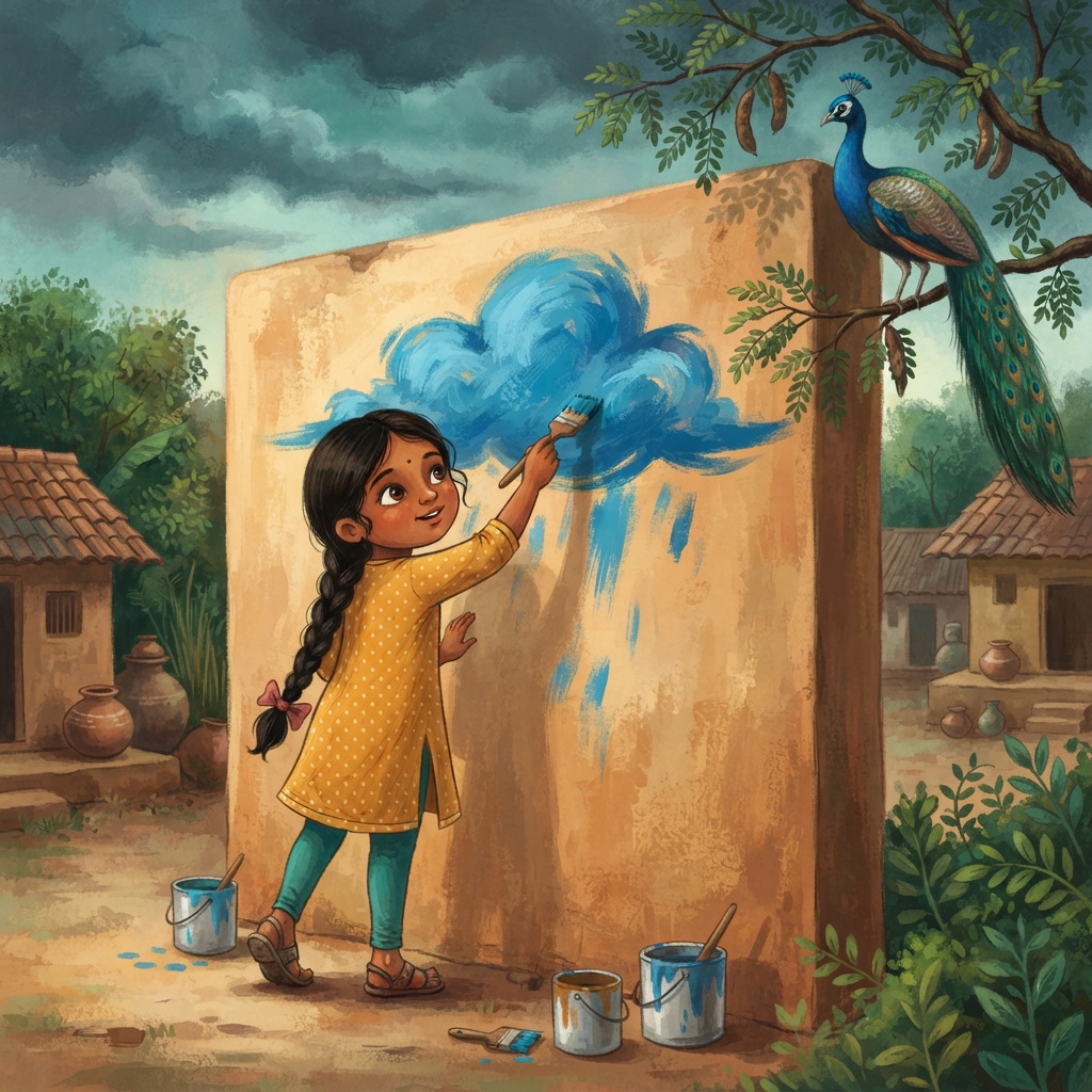 Cover illustration for Meera Paints the Rain