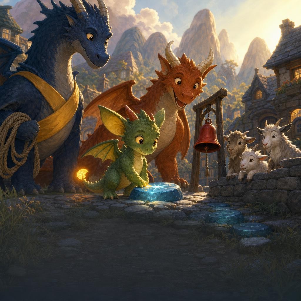 Pip proudly lights the first blue path stone as Cloudcap friends gather nearby.