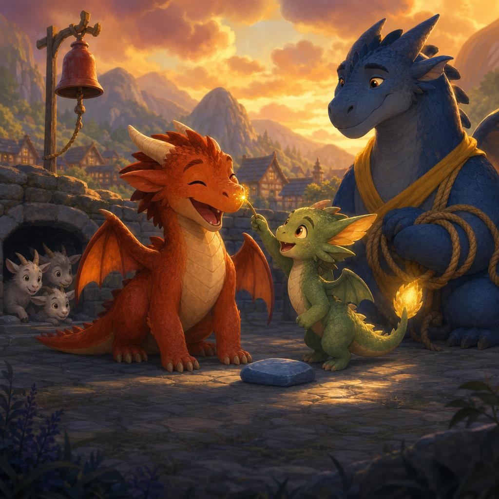 Pip and Ember laugh when the same tiny sparkle lands on Ember's nose at sunset.