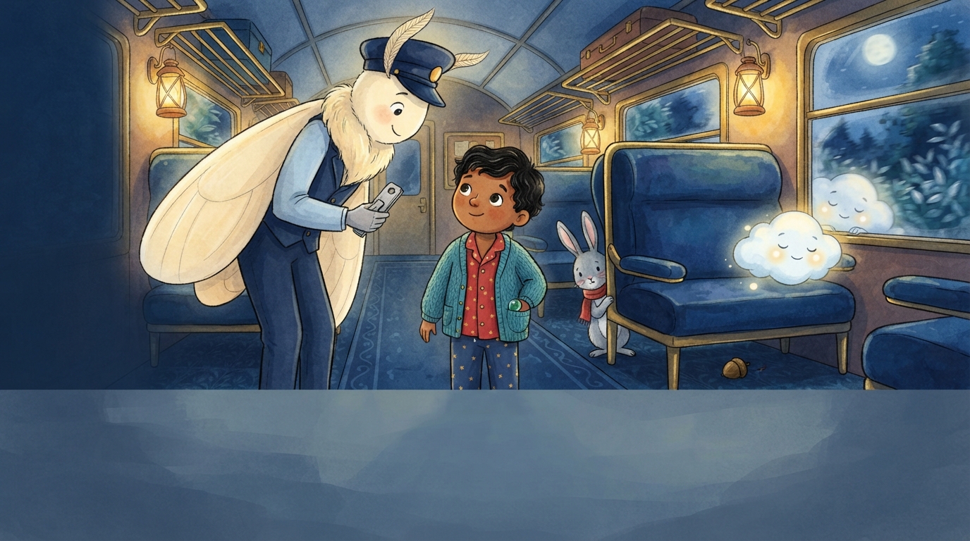The moon-moth conductor welcomes Kavi onto the train and asks what he will trade.