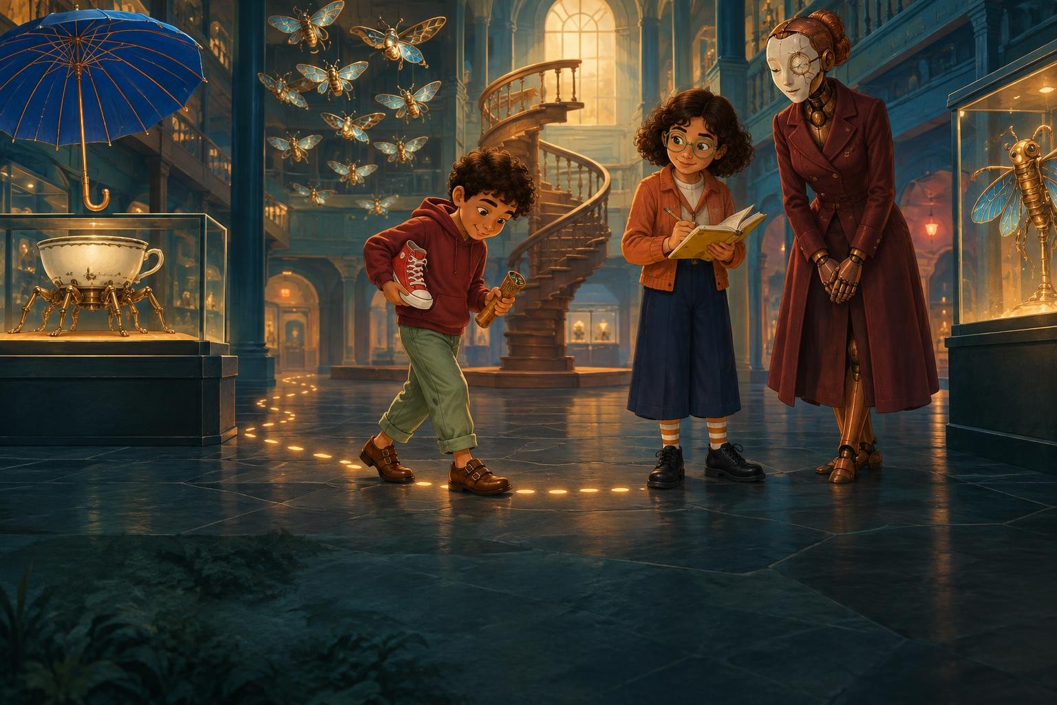 Ravi's borrowed shoes leave a glowing route that stops one step before Ada.