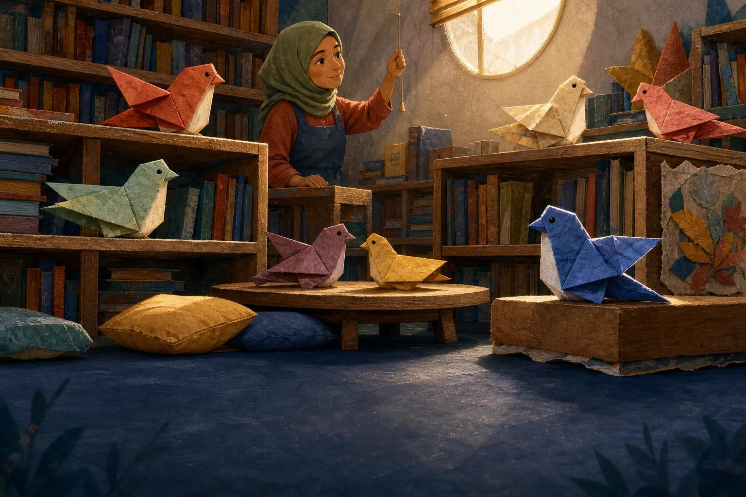 Biru studies the scattered flock after the breeze becomes still.