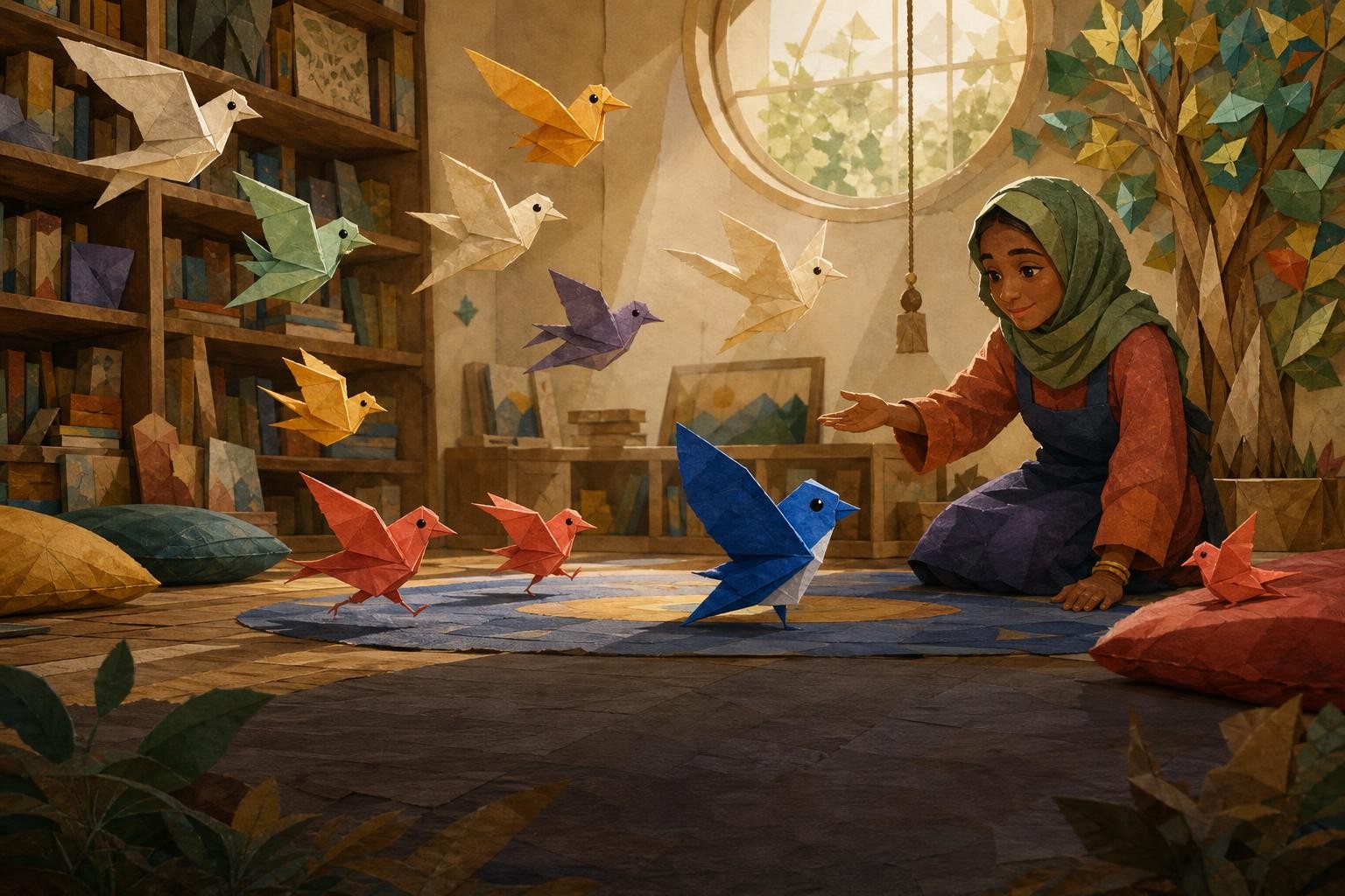 Different paper birds travel using the movement that fits their own folds.