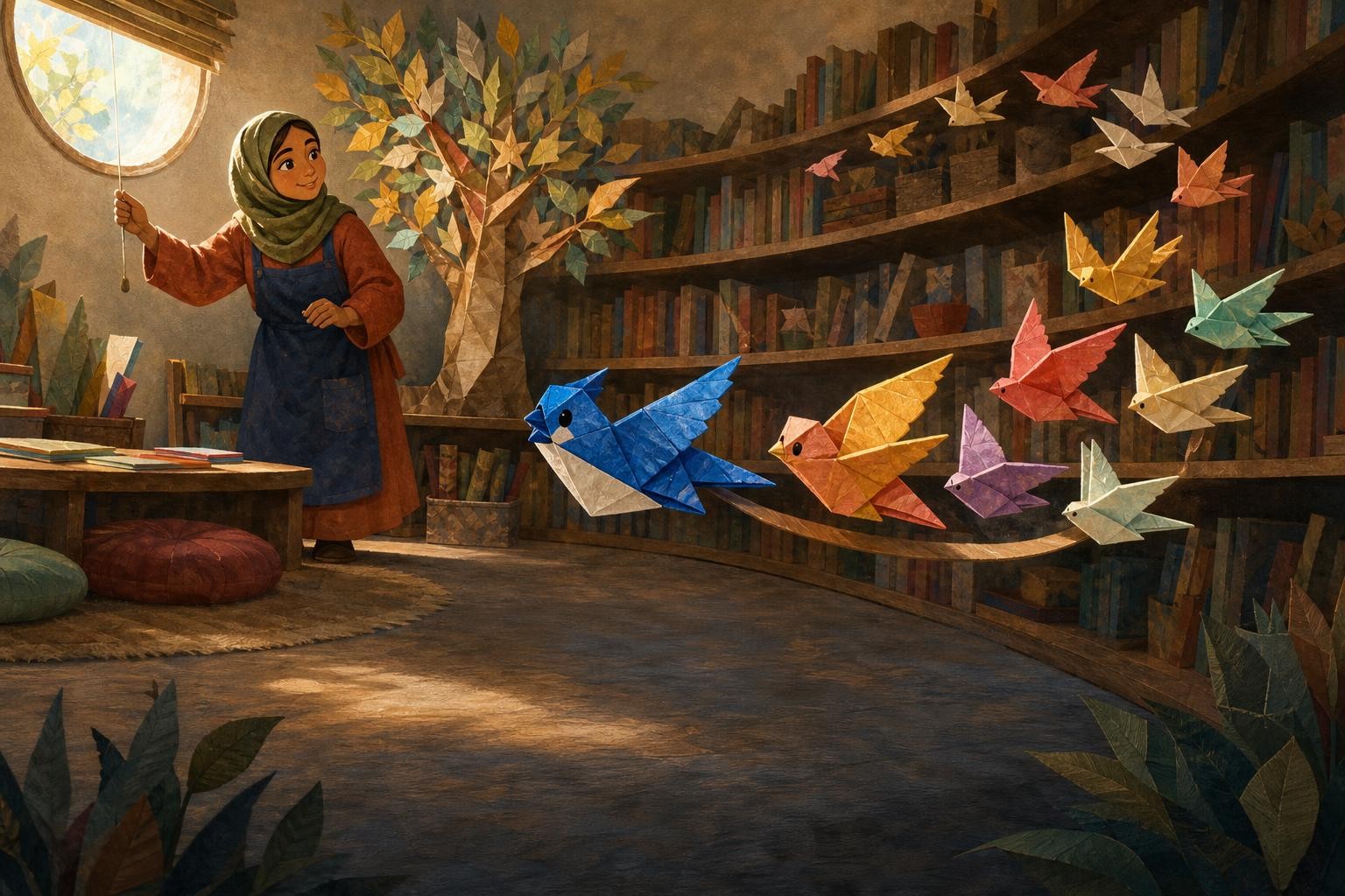 Biru leads the flock around a narrow shelf curve.