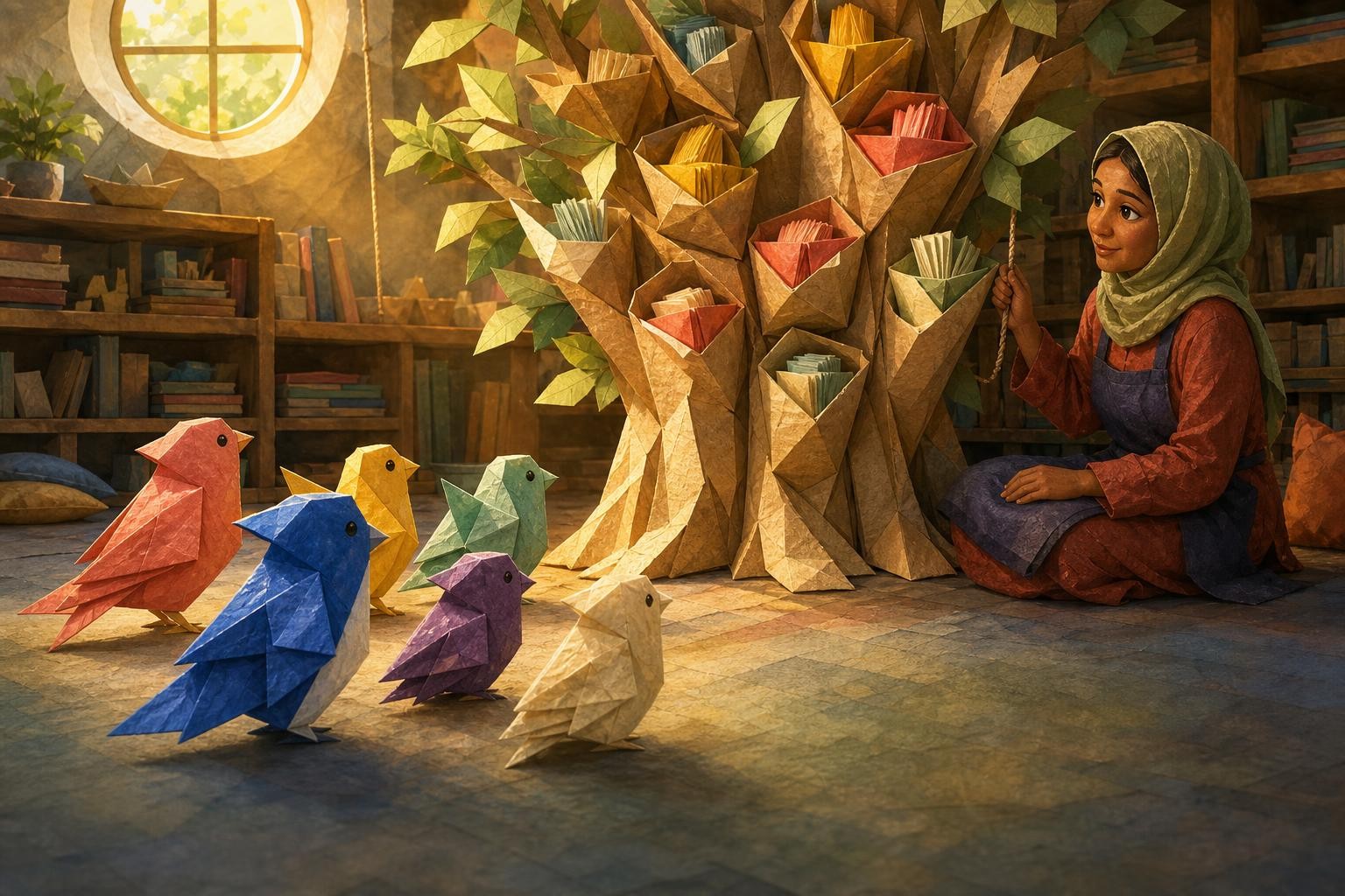 Biru notices that the paper tree has many differently shaped pockets.