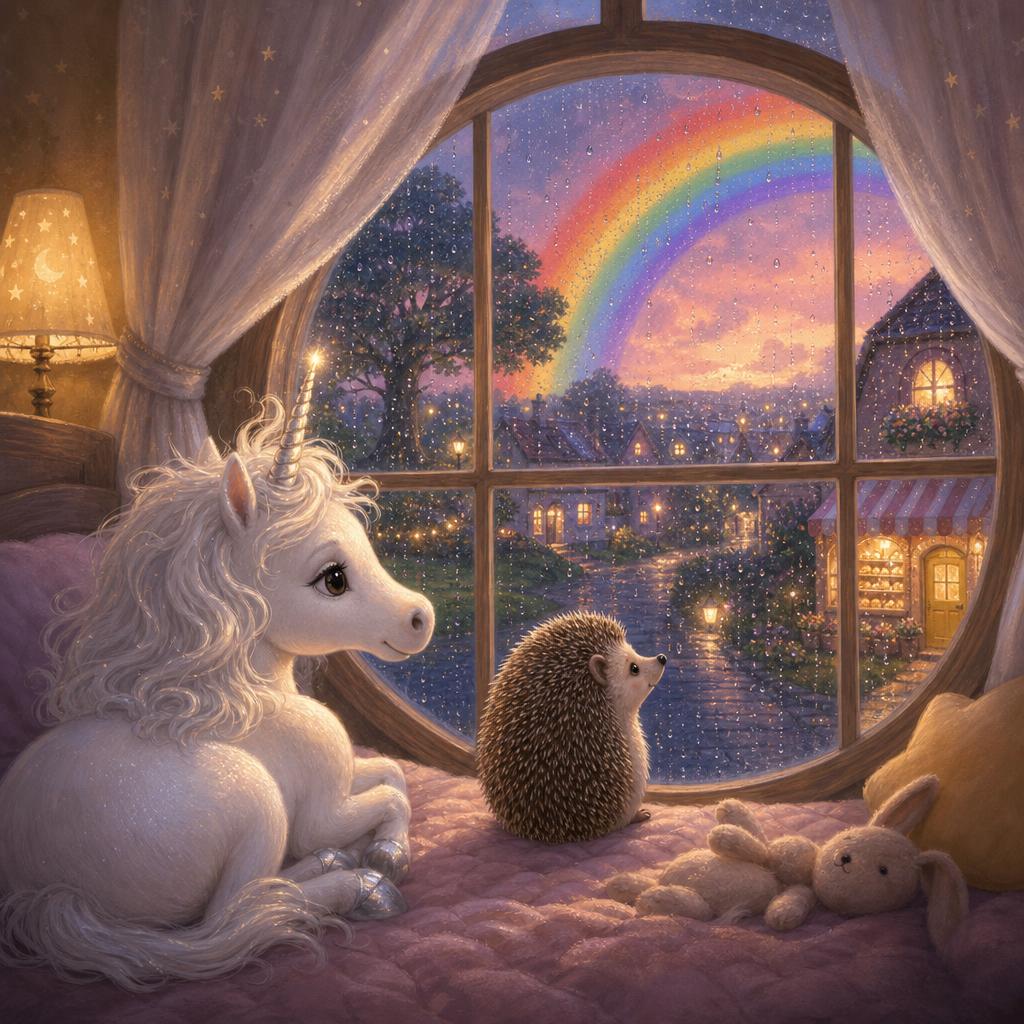 Storybook cover for The Unicorn Who Jumped Over the Rainbow