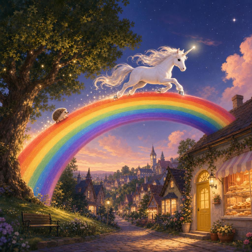 Up and Over the Rainbow illustration for The Unicorn Who Jumped Over the Rainbow