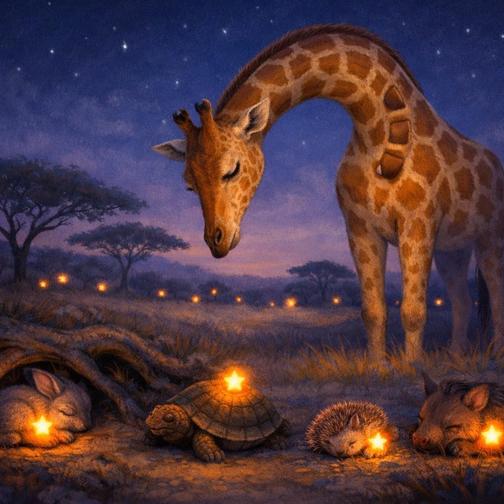 Every Star Given Away illustration for The Giraffe with Pocket-Sized Stars