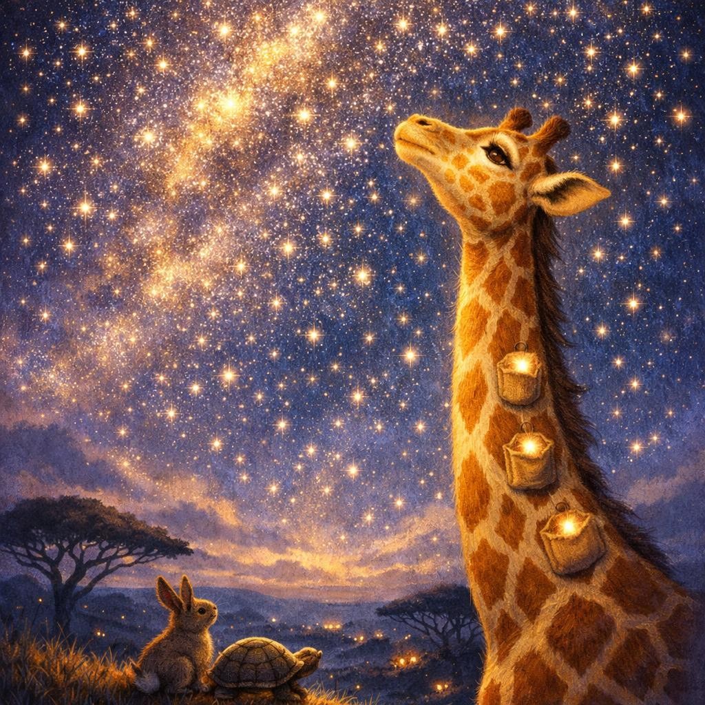 The Sky Fills Up illustration for The Giraffe with Pocket-Sized Stars