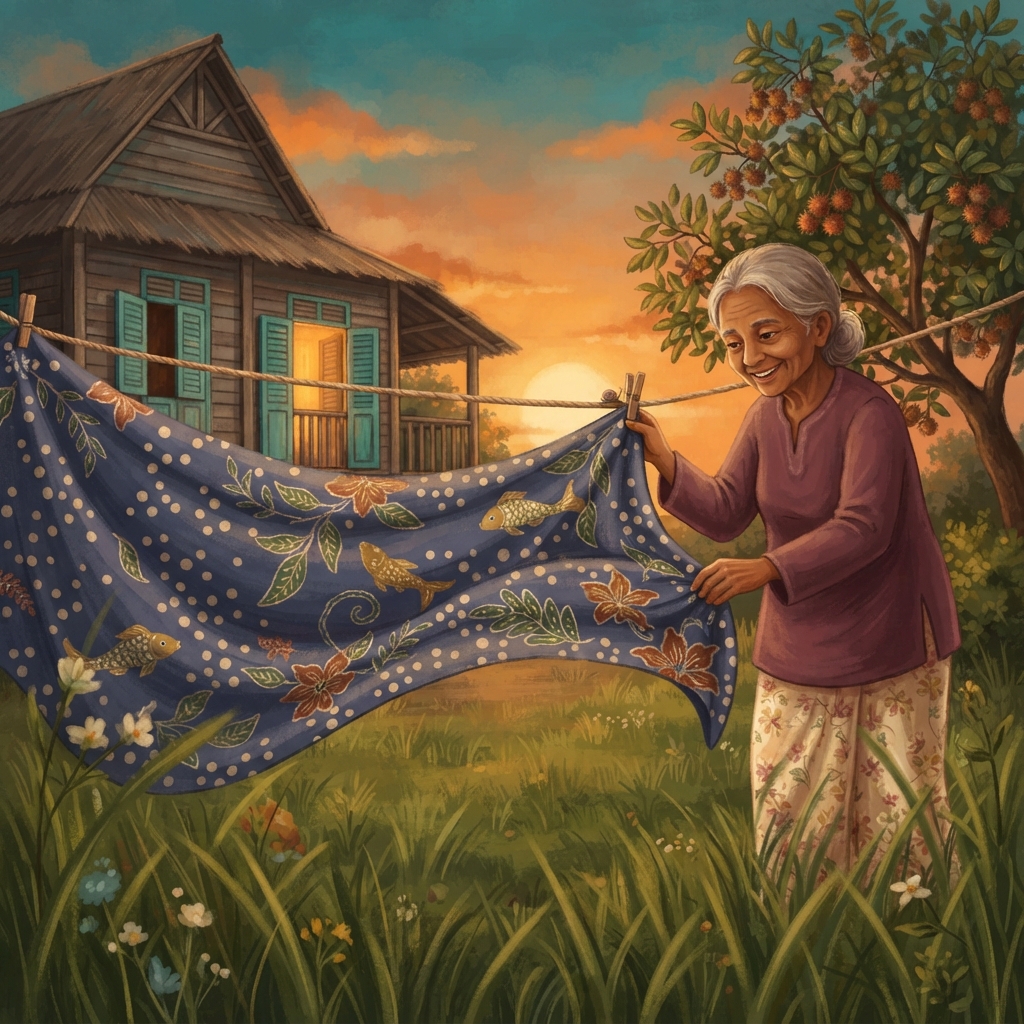 Di belakang rumah, kain batik Nenek menari ditiup angin petang. Kibas, kibus. Kibas, kibus. “Apa yang kamu ingat hari ini?” bisik Nenek.