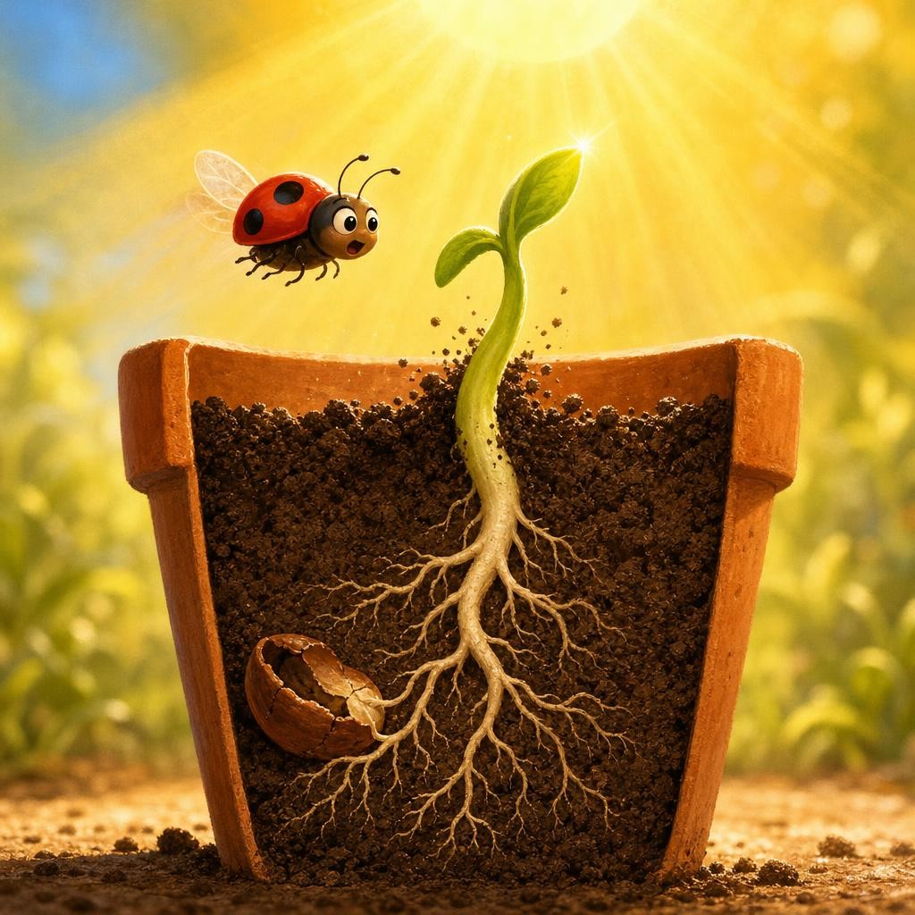 Sprouts Go Up illustration for The Sleepy Seed Wakes Up