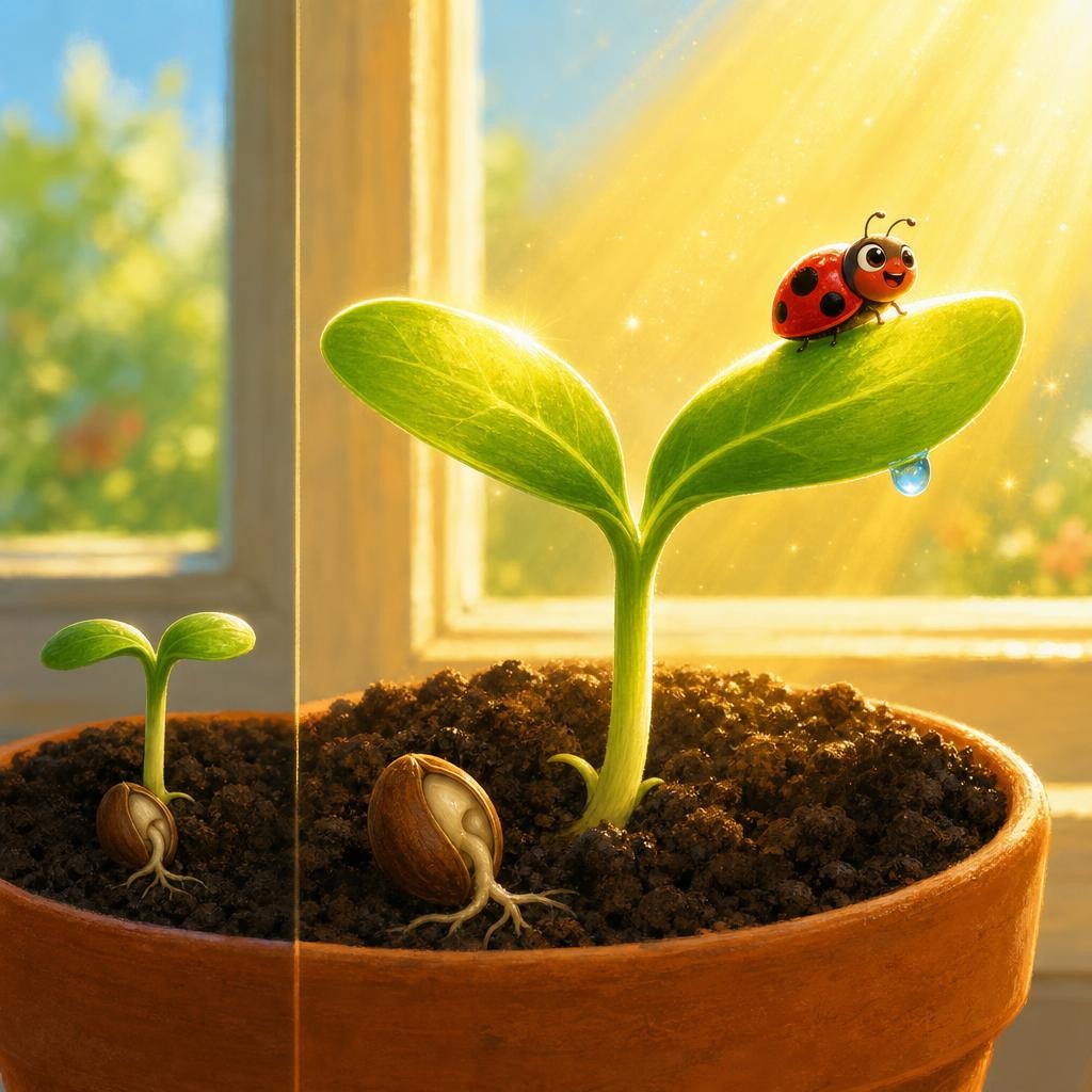 Leaves Catch Sunshine illustration for The Sleepy Seed Wakes Up