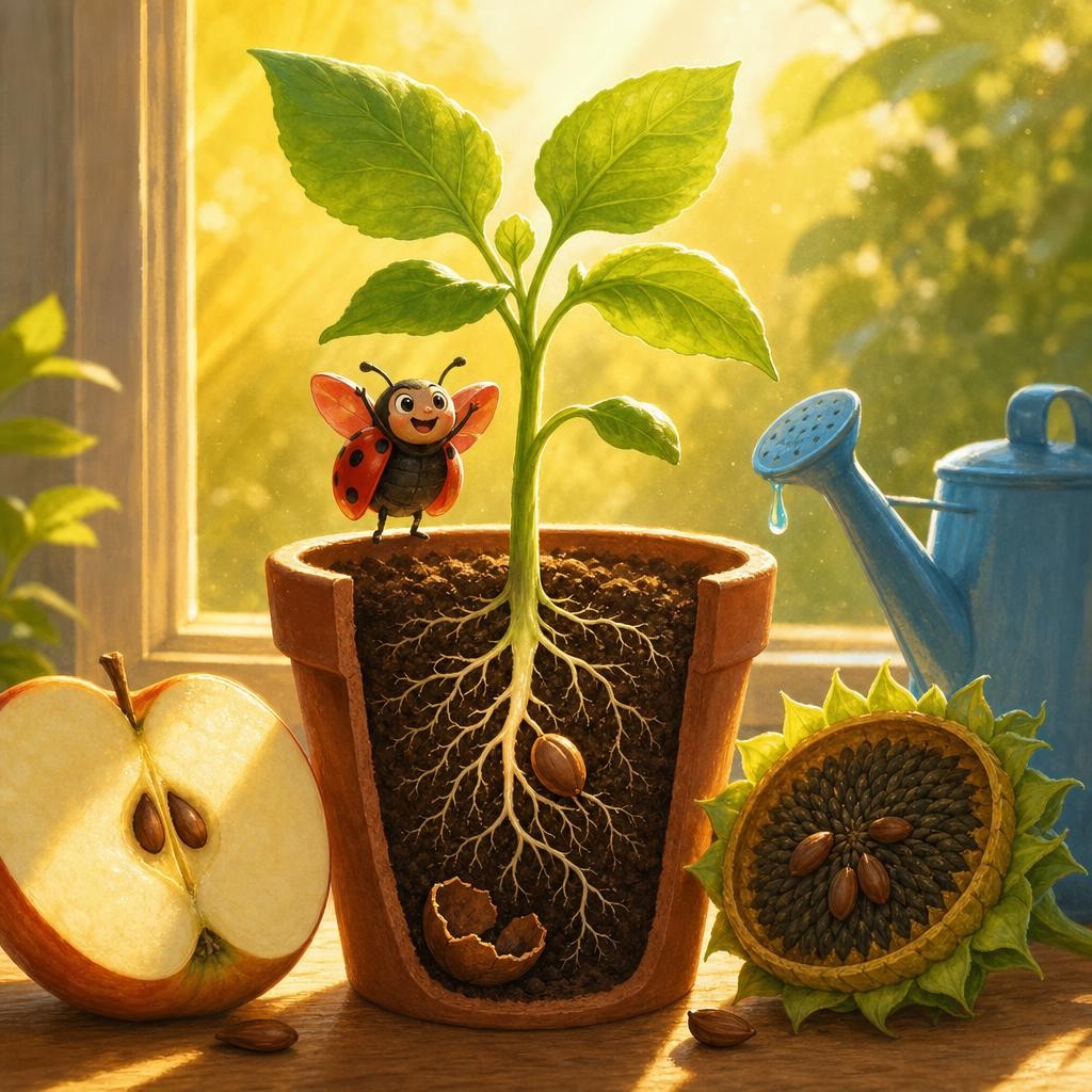 Hello, Sleepy Baby Plants! illustration for The Sleepy Seed Wakes Up