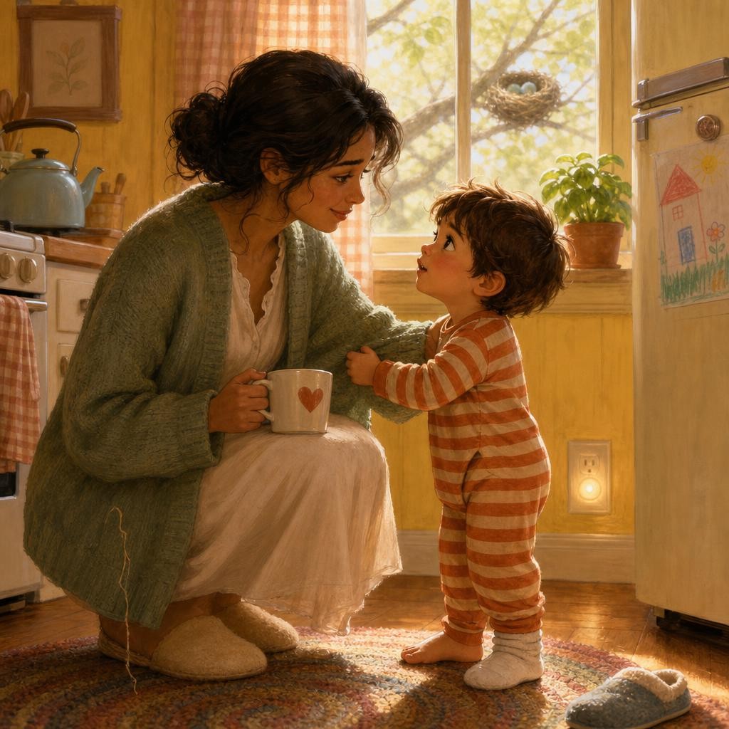 Mama Explains the Hum illustration for Zip the Little Spark Who Stayed Inside