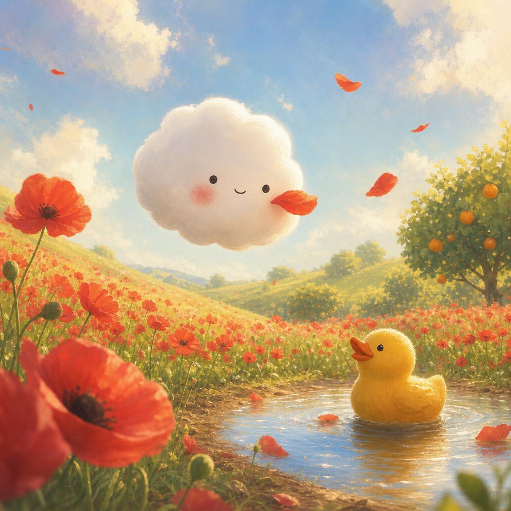 A Red Petal Kiss illustration for The Little Cloud Who Wanted a Color