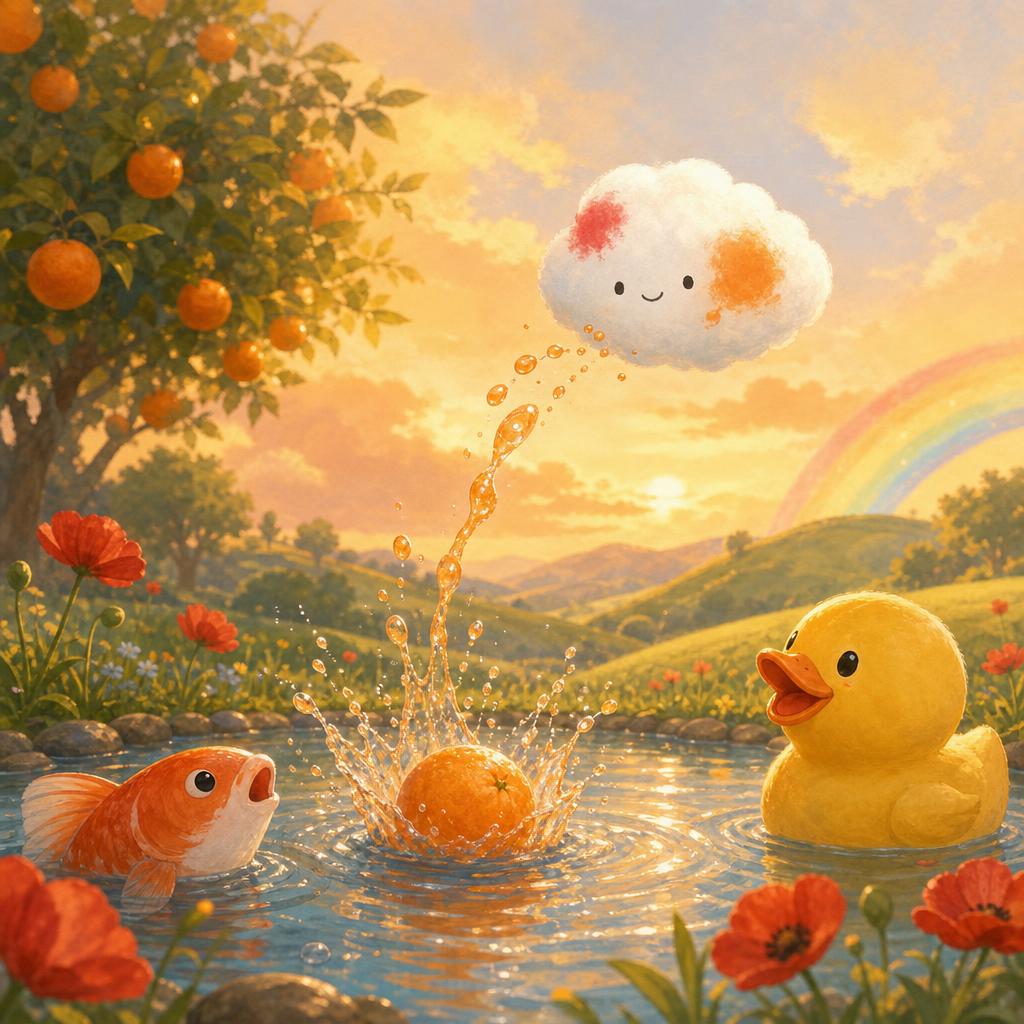 An Orange Splash illustration for The Little Cloud Who Wanted a Color