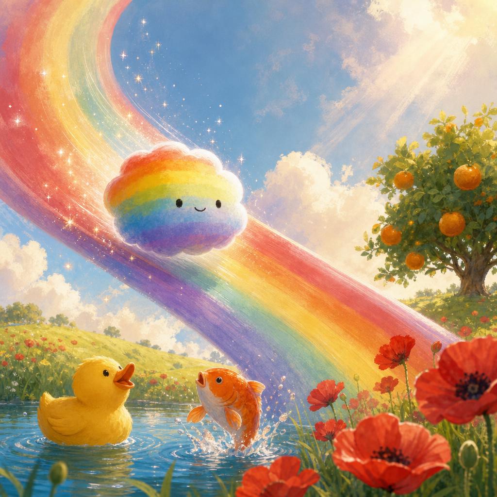Down the Rainbow Slide illustration for The Little Cloud Who Wanted a Color