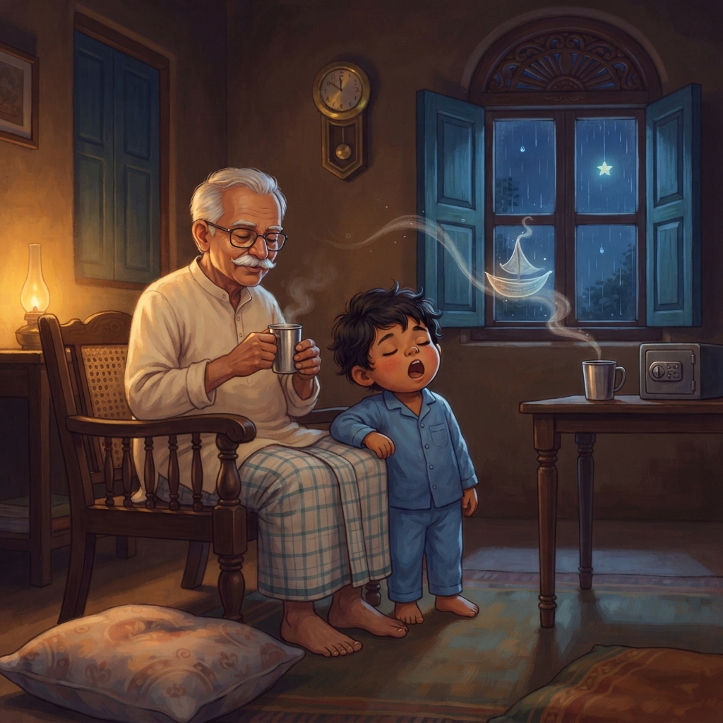 கடைசி steam, ஒரு குட்டி boat போல ஆடியது. “Boat எங்கே போகுது?” என்று குட்டு கொட்டாவி விட்டான். “Dream கடலுக்கு,” என்றார் தாத்தா. Boat மெதுவாக மெல்லிய கோடாகி, இரவோடு கலந்தது.
