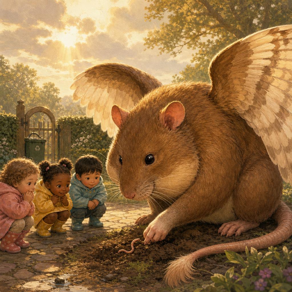 The Tiny Worm illustration for Rumble, the Big Flying Rat Who Saved the Day