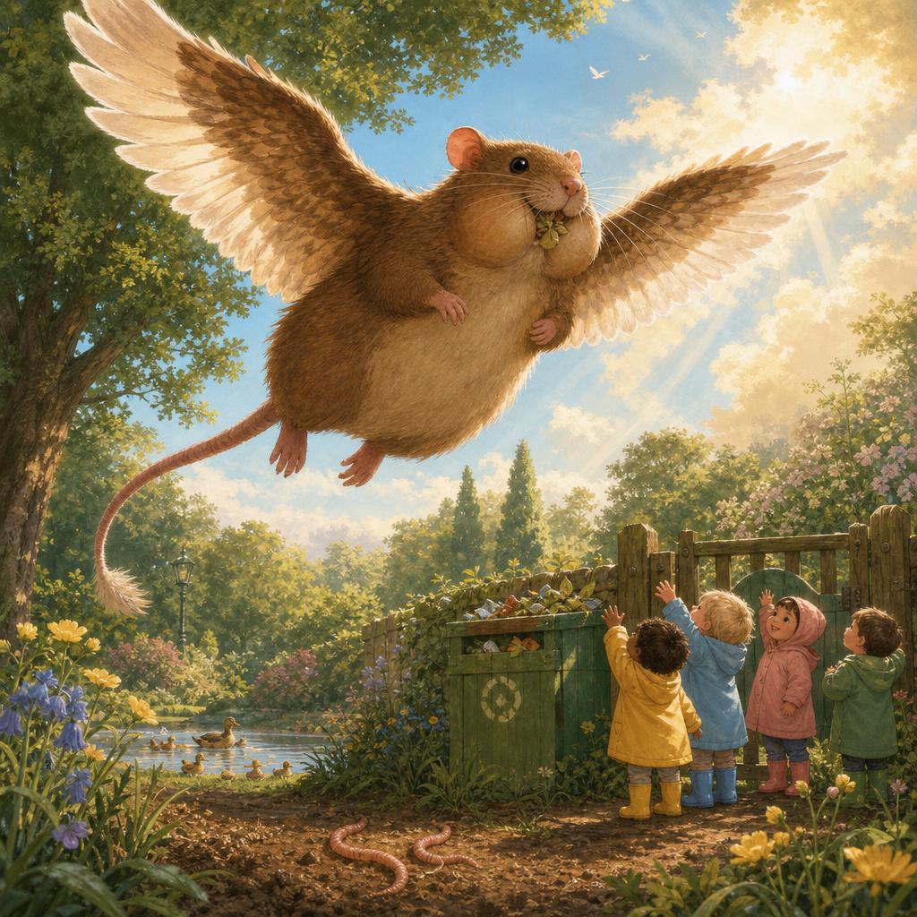 A Little Path for a Friend illustration for Rumble, the Big Flying Rat Who Saved the Day
