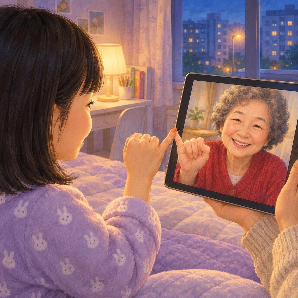그날 저녁, 서아는 할머니와 영상 통화를 했어요. “할머니, 주황색이 이것밖에 안 남았어요.” 할머니도 화면 가까이 새끼손가락을 내밀었어요. 할머니 손톱에는 주황색이 하나도 없었어요. “할머니 건 벌써 다 없어졌는걸. 그래도 할머니 소원은 그대로란다. 우리 이렇게 하자. 첫눈 오는 날, 누구든 먼저 본 사람이 바로 전화하