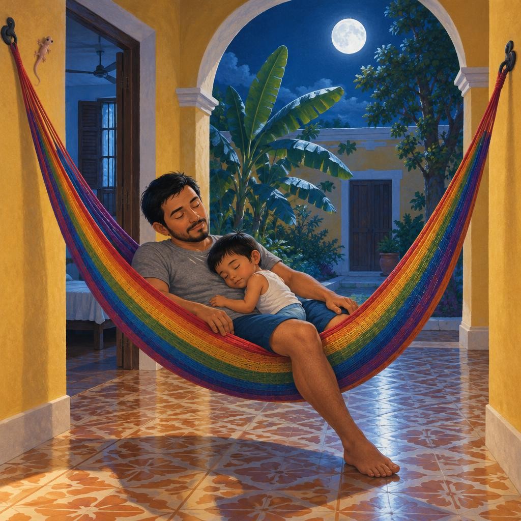 Mece que mece, la hamaca se mecía cada vez más despacio. La cuija ya no cantaba. La luna había subido muy alto, arriba del patio. Y Mateo ya no tenía calor: se había quedado dormid