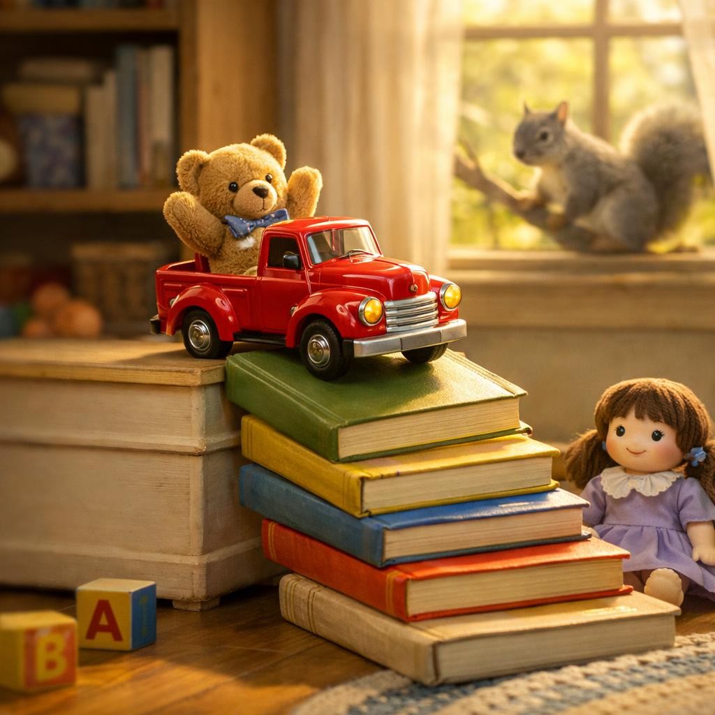 Up, Up for Teddy illustration for Beep Beep! The Little Red Truck Has a Big Day