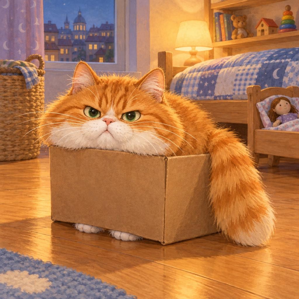 Después encontró una caja de zapatos. A los gatos les encantan las cajas. Garbanzo metió una pata, luego la otra, luego la barriga... Pero la cola se quedaba fuera. Y las orejas ta