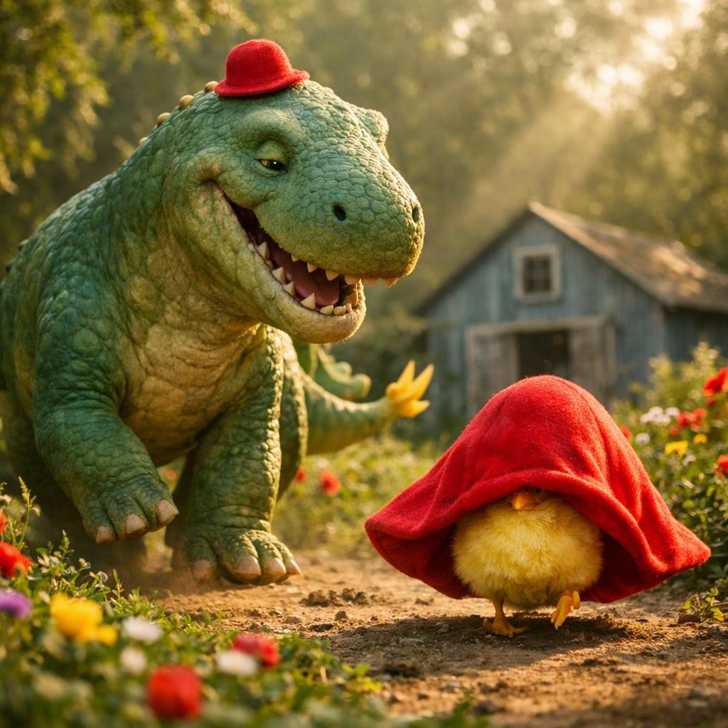 The Red Hats illustration for The Dino Who Wanted to Peep