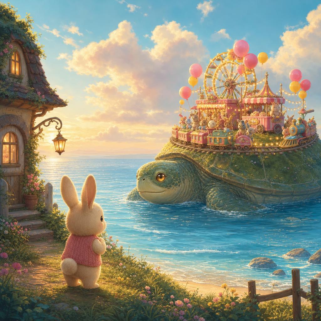 Balloons Over the Waves illustration for The Turtle Who Carried the Carnival