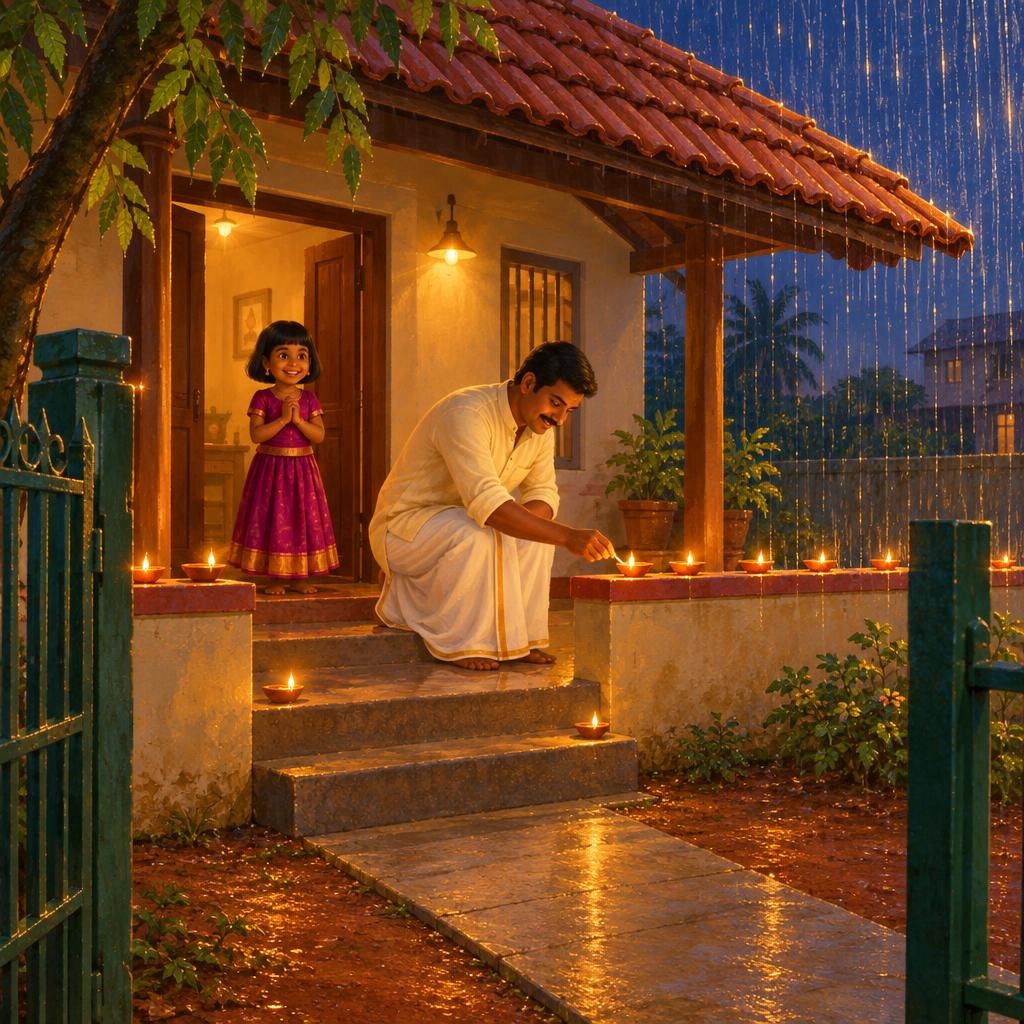 மலர் ஒரு detective மாதிரி வீடு முழுக்கச் சுற்றினாள். வராண்டா ஓரம் — காய்ந்திருக்கு! ரெண்டு படிகள் — காய்ந்திருக்கு! கூரைக்குக் கீழே சுவர் மேடை — அதுவும் தான்! மொத்தம் இருபது இடங்கள
