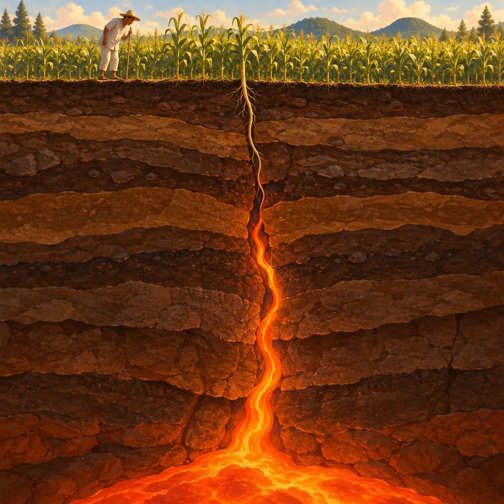 Muy, muy abajo, a muchos kilómetros de profundidad, hace tanto calor que parte de la roca se derrite. A esa roca derretida se le llama magma. El magma es más ligero que la roca dur