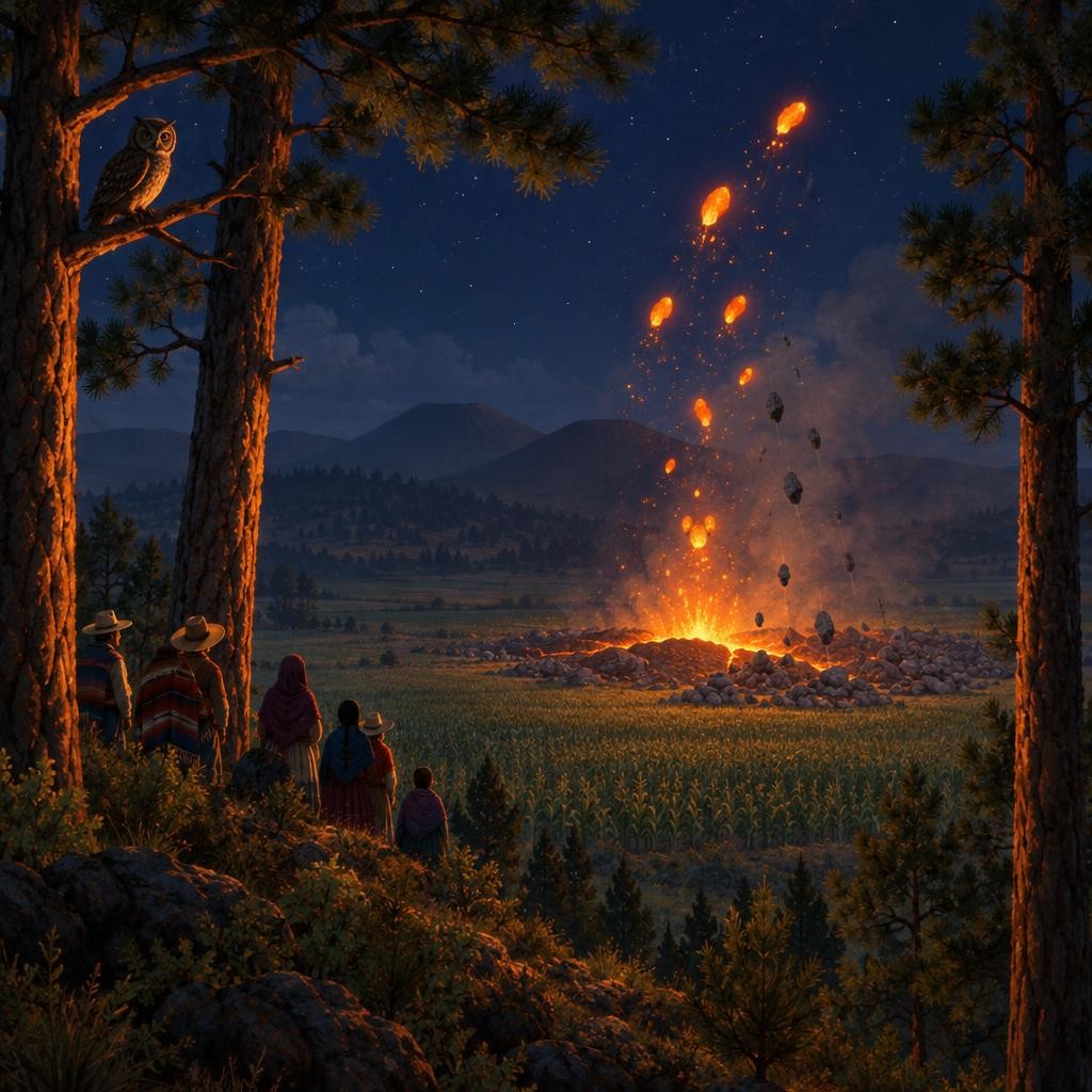Cuando el magma sale a la superficie, cambia de nombre: ahora se llama lava. Esa primera noche, las burbujas lanzaron pedazos de lava brillante muy alto. En el aire se enfriaban, s