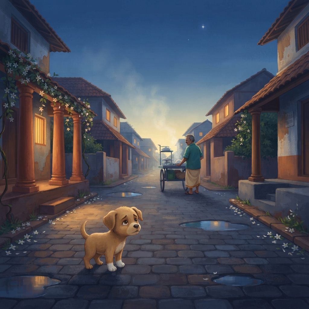 ஒவ்வொரு வீட்டிலும் இட்லி parcels இறங்கின. Steam கொஞ்சம் கொஞ்சமாகக் குறைந்தது. வானம் blue ஆனது. தெரு குளிர்ந்தது. ஆனாலும் குட்டி, “இன்னும் கொஞ்சம்,” என்று மெதுவாகப் பின்தொடர்ந்தது.