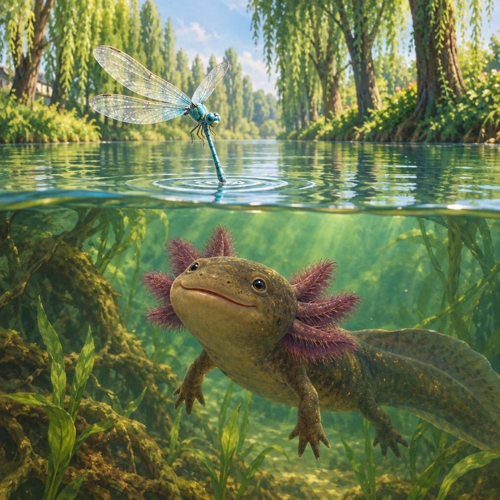 Una libélula azul bajó hasta rozar el agua. —Lalo —le dijo—, allá arriba, en las chinampas, hay flores de todos colores: anaranjadas, moradas, blancas... —¡Yo quiero verlas! —dijo