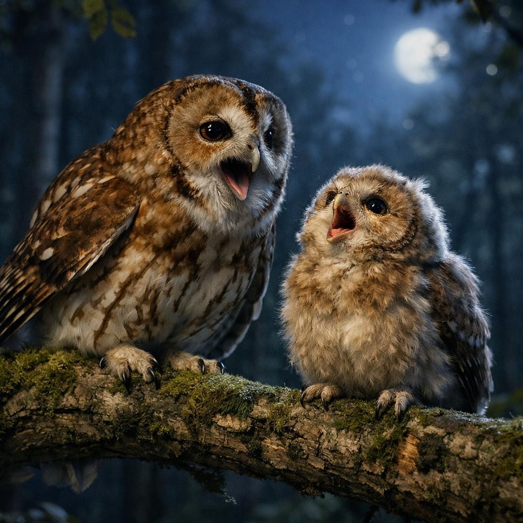 Mama Shows Her How illustration for Baby Owl's First Hoot