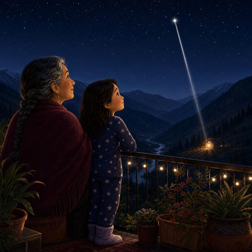 First secret: the star itself is NOT blinking. A star shines steady, like a lantern glowing far across a valley, sending one thin, steady beam all the way to your eye.