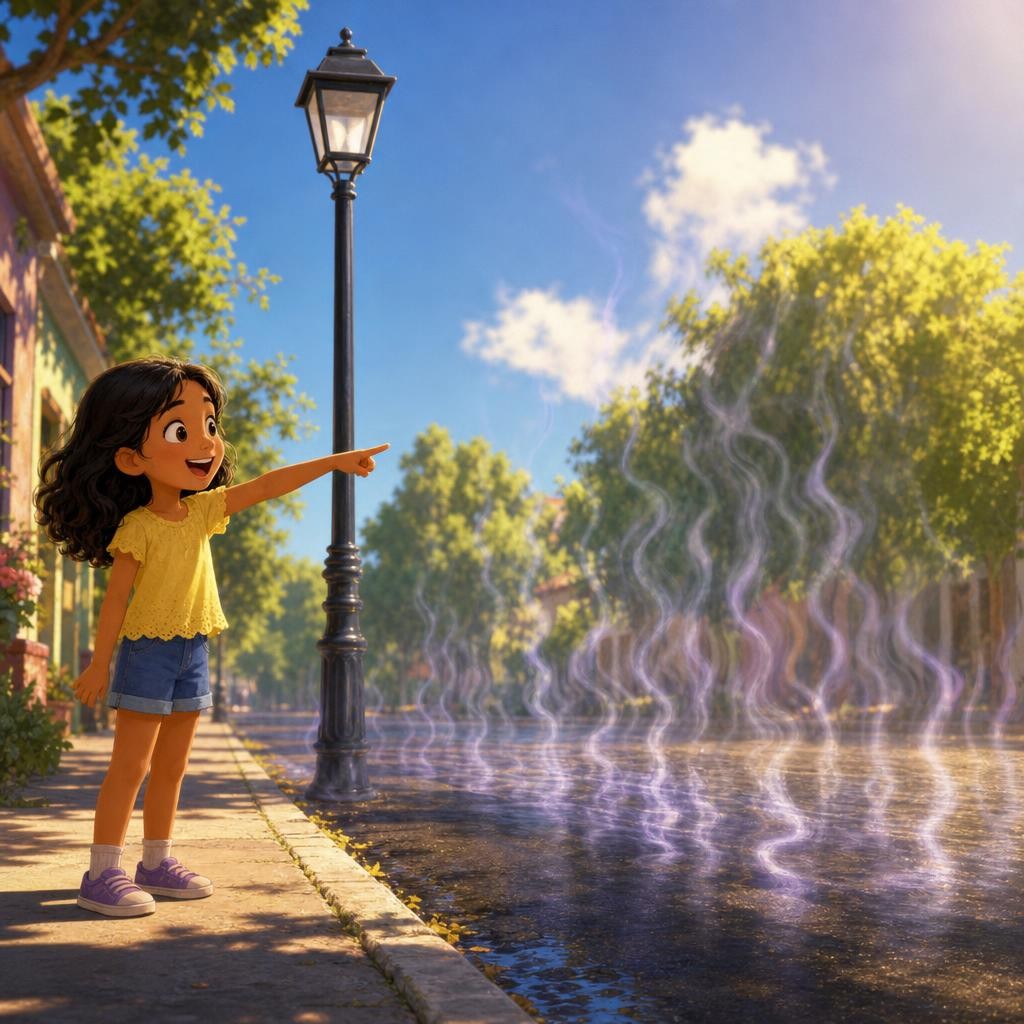 But we live at the bottom of a deep ocean of air — and it's always wiggling! Warm puffs rise, cool puffs sink. You've seen it: that shimmery wavy air over a hot summer road is air 