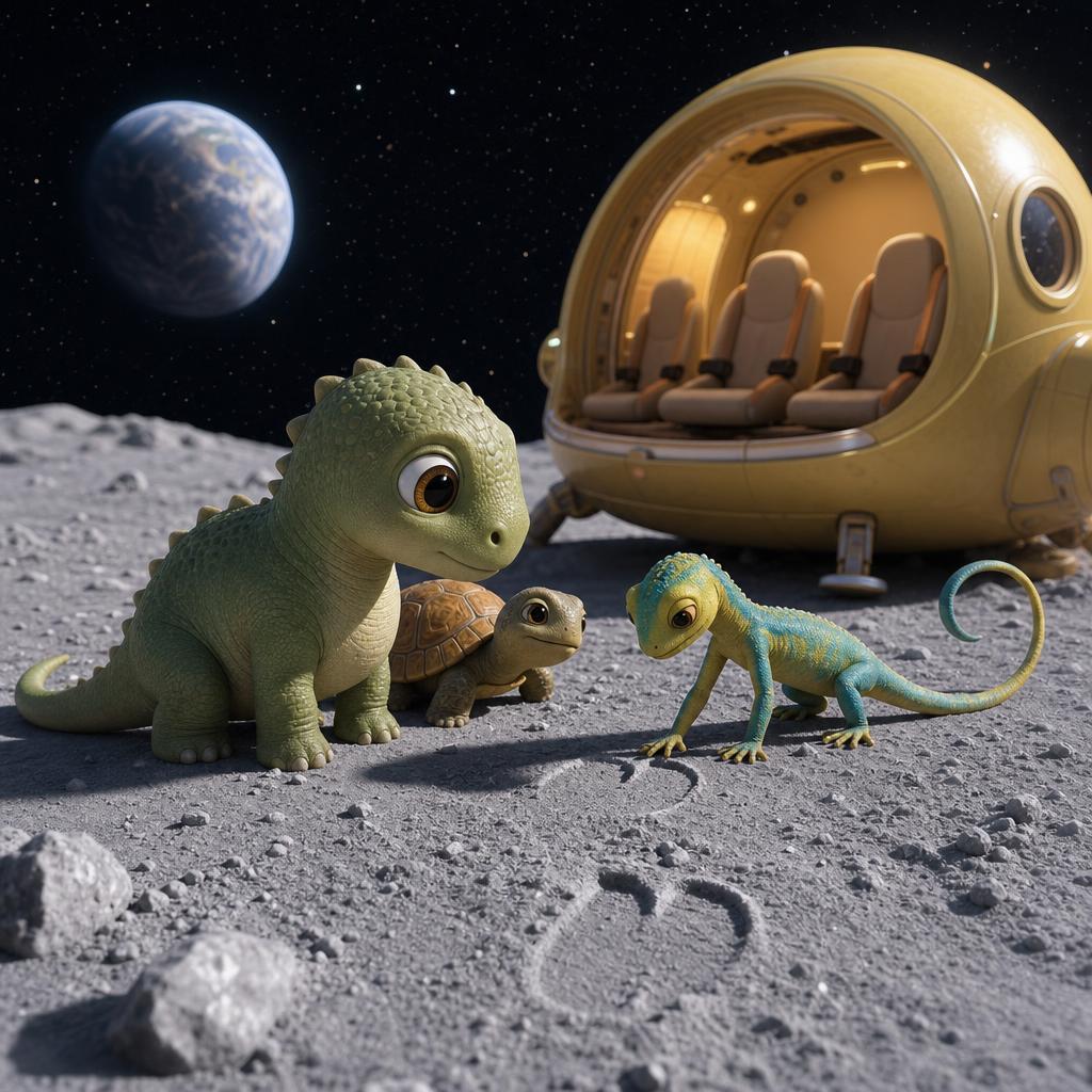 Huellitas en la Luna illustration for Tito el dinosaurio y el viaje a las estrellas