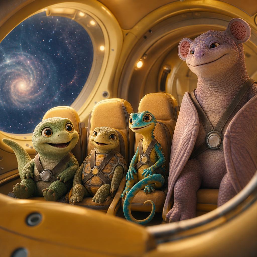 ¿Quieres venir con nosotros? illustration for Tito el dinosaurio y el viaje a las estrellas