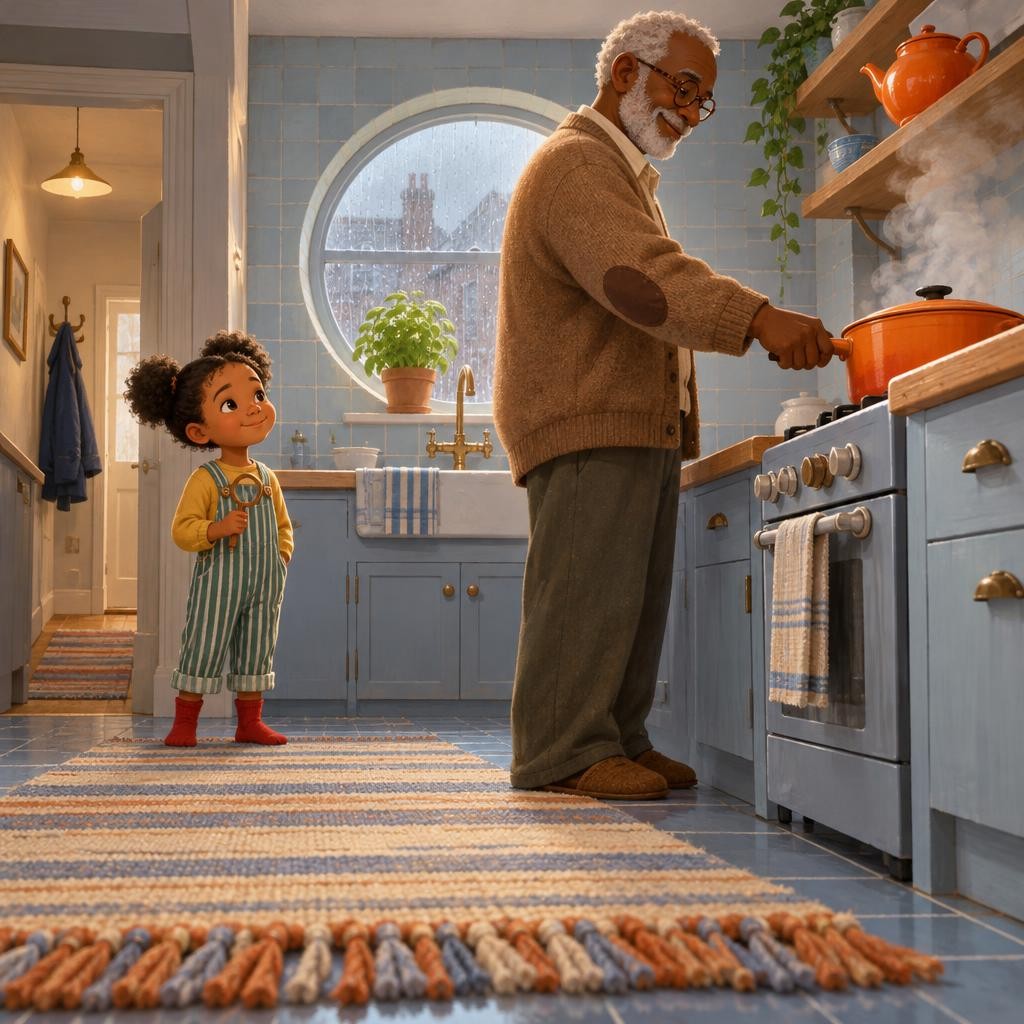 First stop: the kitchen. On the cooker, a big pot of soup went blub, blub, blub. Steam curled up high. Juno lifted her magnifying glass. "Hot!" she said. Hot can hurt, even if you