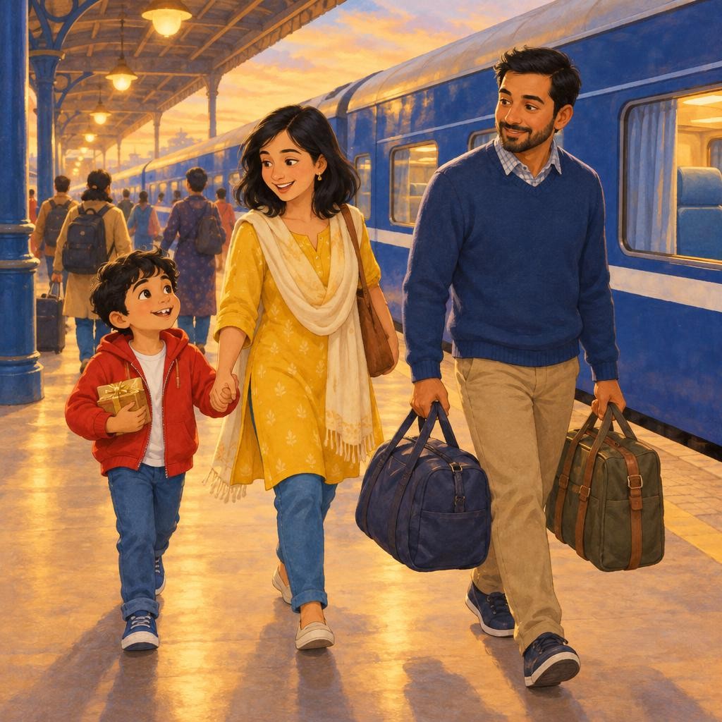 Storybook cover for Neel Takes the Diwali Train